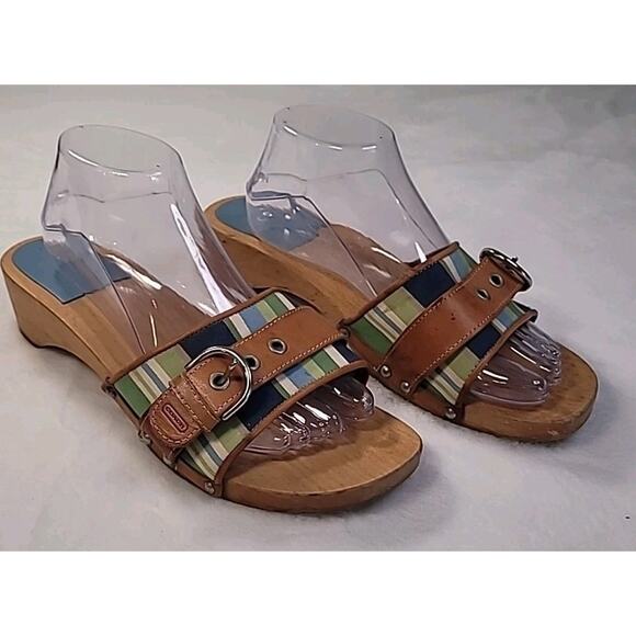 Coach Jackie Wooden Heel Slides • Women’s 11 • Striped - Picture 1 of 11